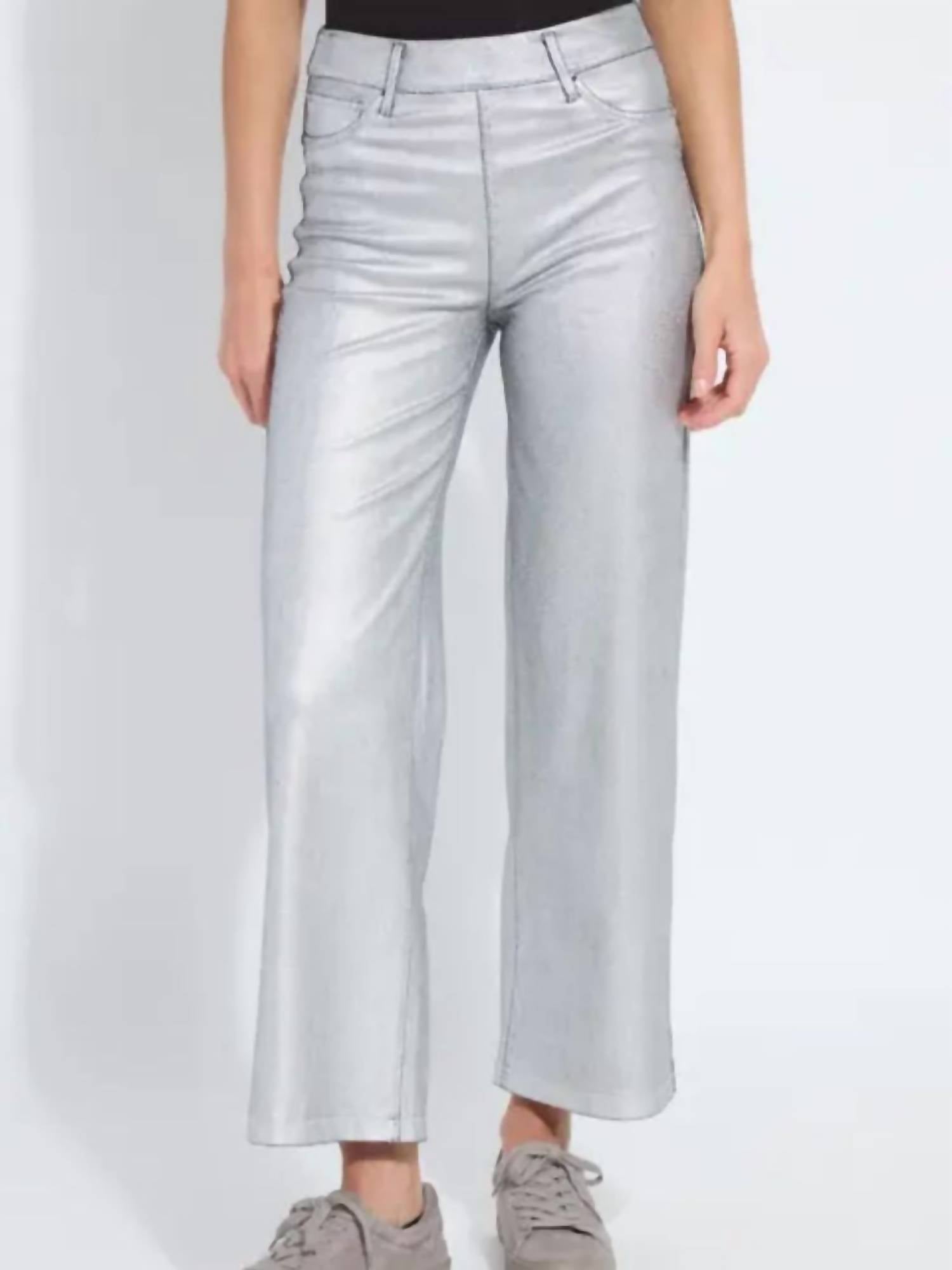 Lysse Wide Leg Denim Pant in metallic silver - women's pants