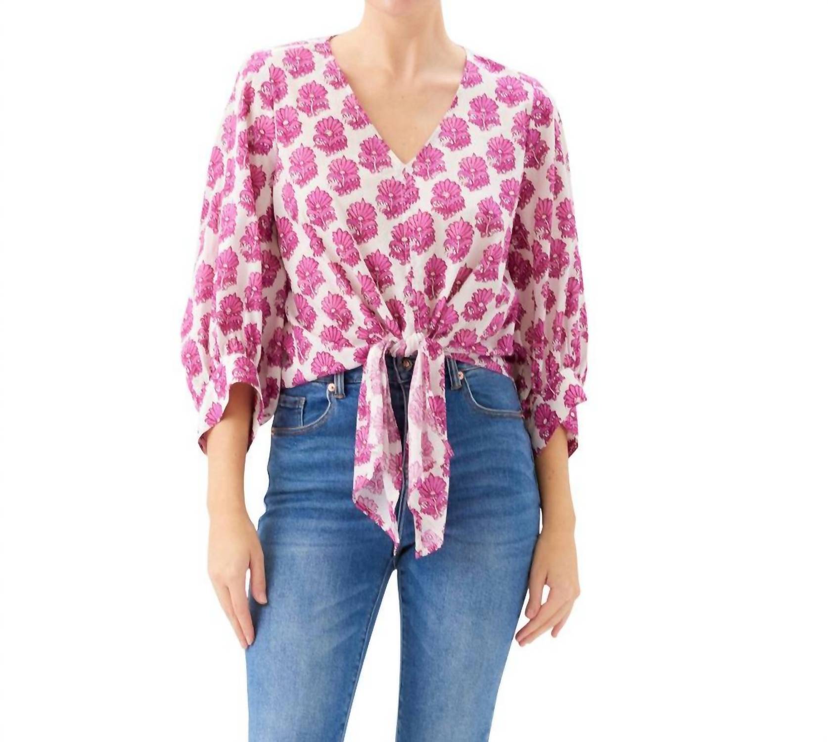 Karen Kane - Blouson Sleeve Tie-Front Top