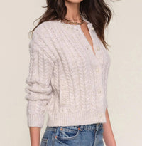 heartloom Lottie Cable Stitch Cardigan in white - women's sweater - detail view
