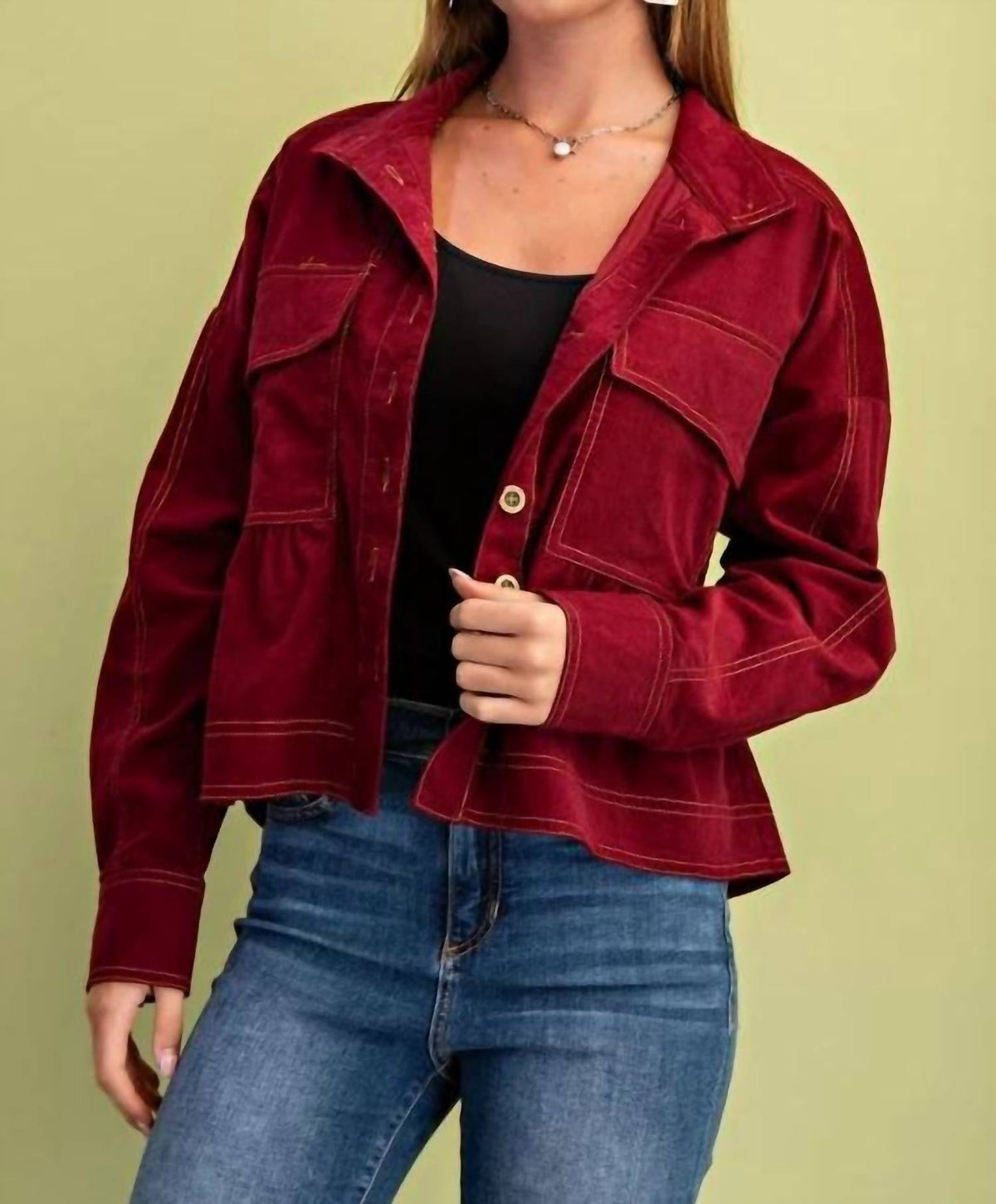 Gigio - Corduroy Babydoll Style Button Up Jacket