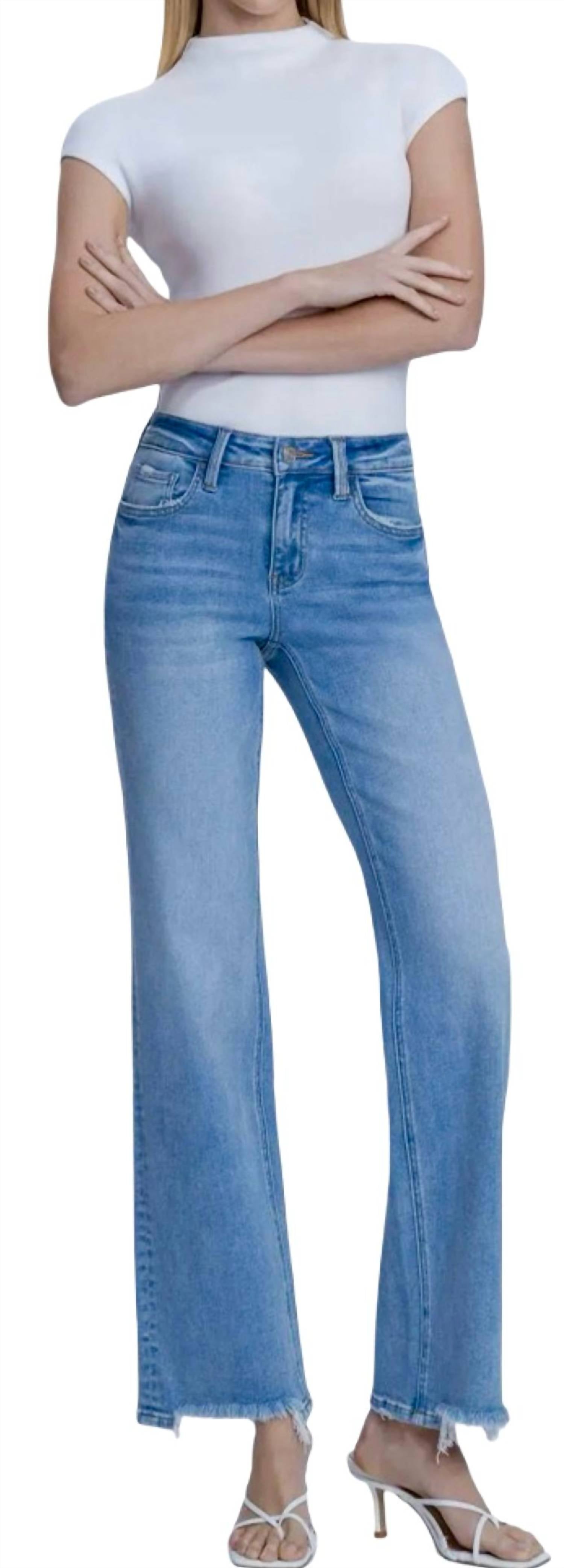 Lovervet - Mid Rise Distressed Hem Straight Leg Jeans