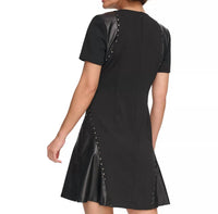 DKNY Women's Studded Mixed-media Fit & Flare Dress in black - women's dress - alternate view