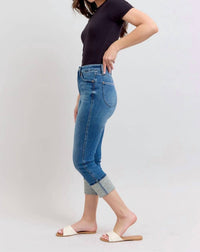 Judy Blue - Tummy Control Back Shield Pockets & Cuff Capri Denim Jeans