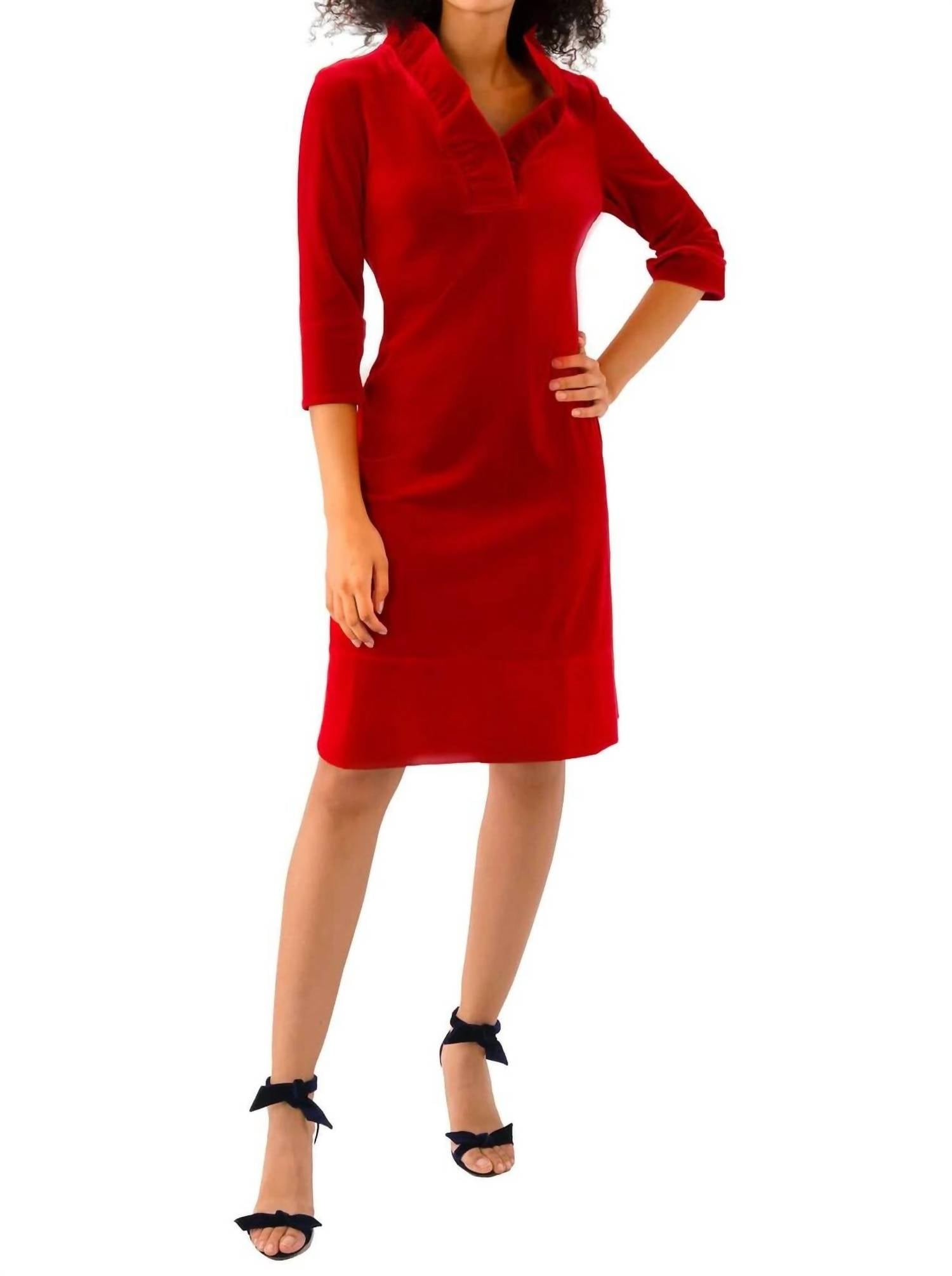 GRETCHEN SCOTT Ruffneck Mini Dress in silky velvet red 1 - women's dress - view 4