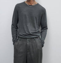 CLOSED Long Sleeve Linen T-shirt in pepper gray - men's long sleeve top