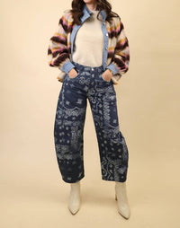 Free People - Women's Good Luck Printed Barrel Jeans