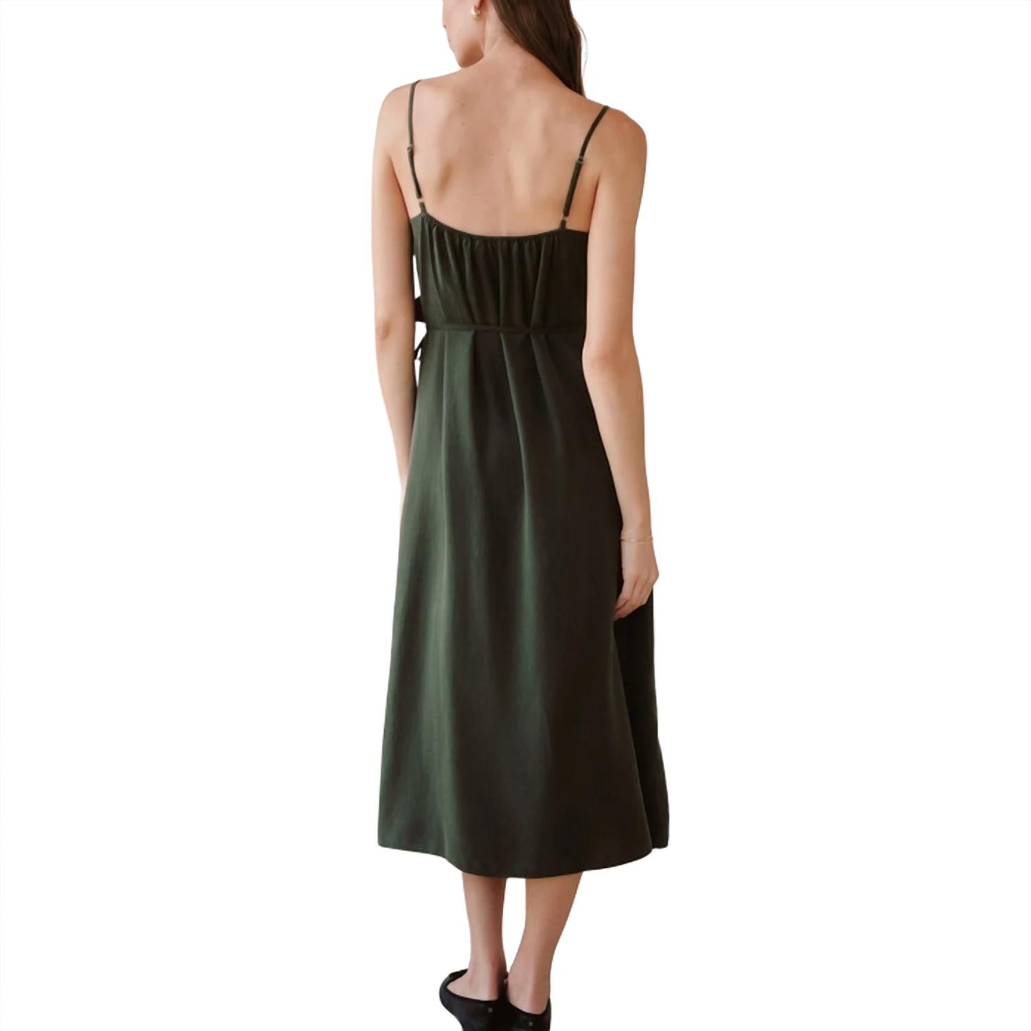 Bella Dahl Women's Ruffle Cami Midi Dress in forest army - women's dress - detail view