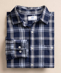 SOUTHERN TIDE Men's Somerset Plaid Double Cloth Sport Shirt in heather dress blue - men's shirt