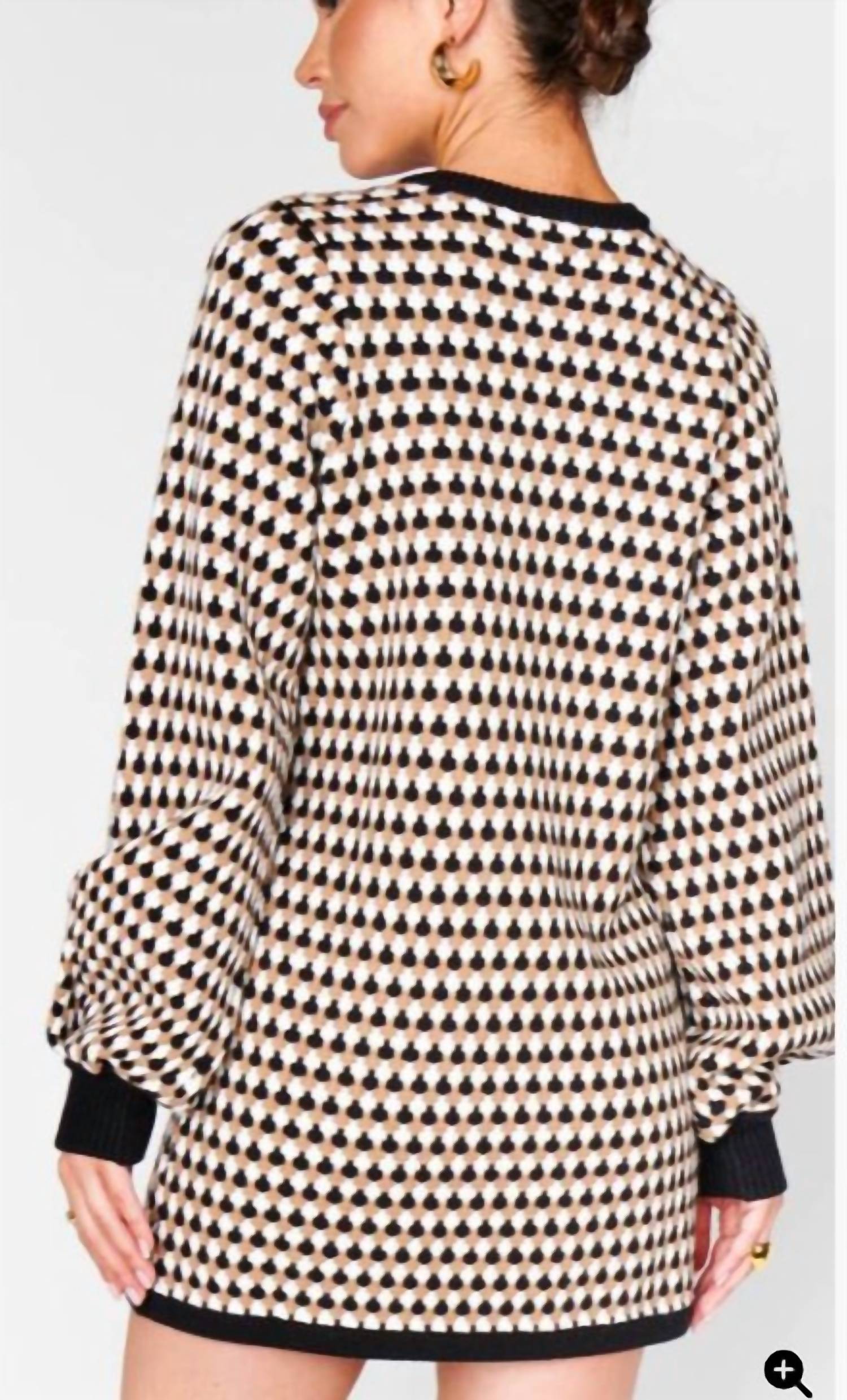 Show Me Your Mumu Marion Sweater Dress in geo black and brown - women's dress - detail view