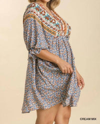 Umgee - Mixed Print Bohemian Dress - Plus