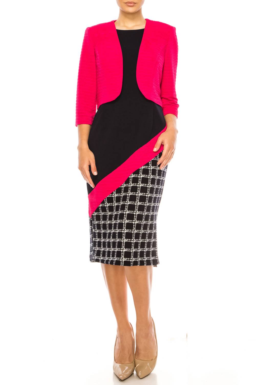 Maya Brooke - Angled Contrast Print Jacket Dress