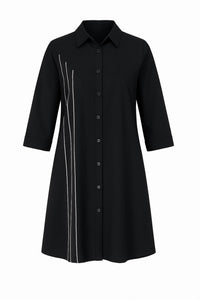 LIOR Solid Button Front Mini Tunic Dress With Piping in black - women's dress - alternate view
