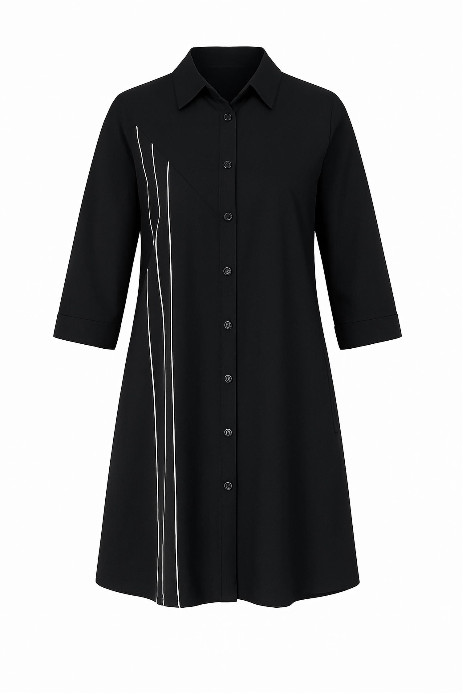 LIOR Solid Button Front Mini Tunic Dress With Piping in black - women's dress - alternate view