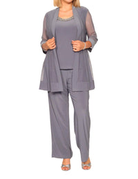 R&M Richards - Pants Suit Sleeveless Top With Soft-cut Draped Lapel Mesh Jacket Set
