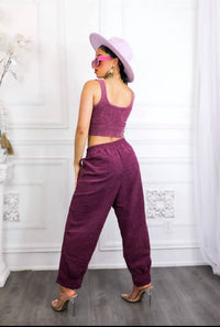 Little Secret Of Mine - Ribbed Cropped Top & Corduroy Pocket Front Pants Set
