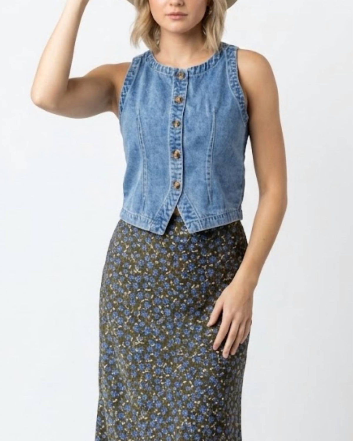 Mikarose - Tailored Button-front Denim Vest