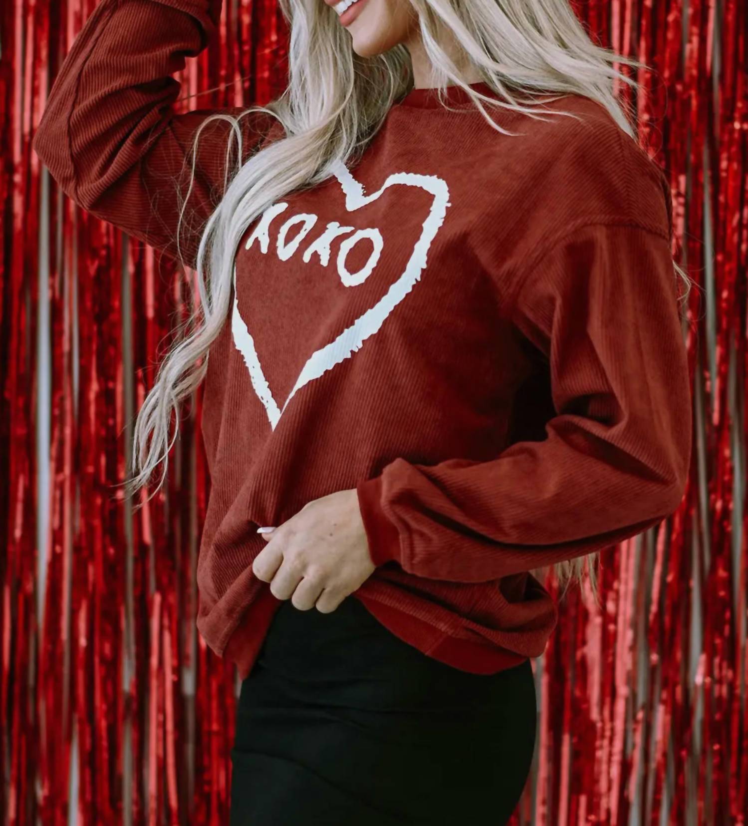 Full Time Purchase Sweetheart Sweatshirt in red - women's top - detail view