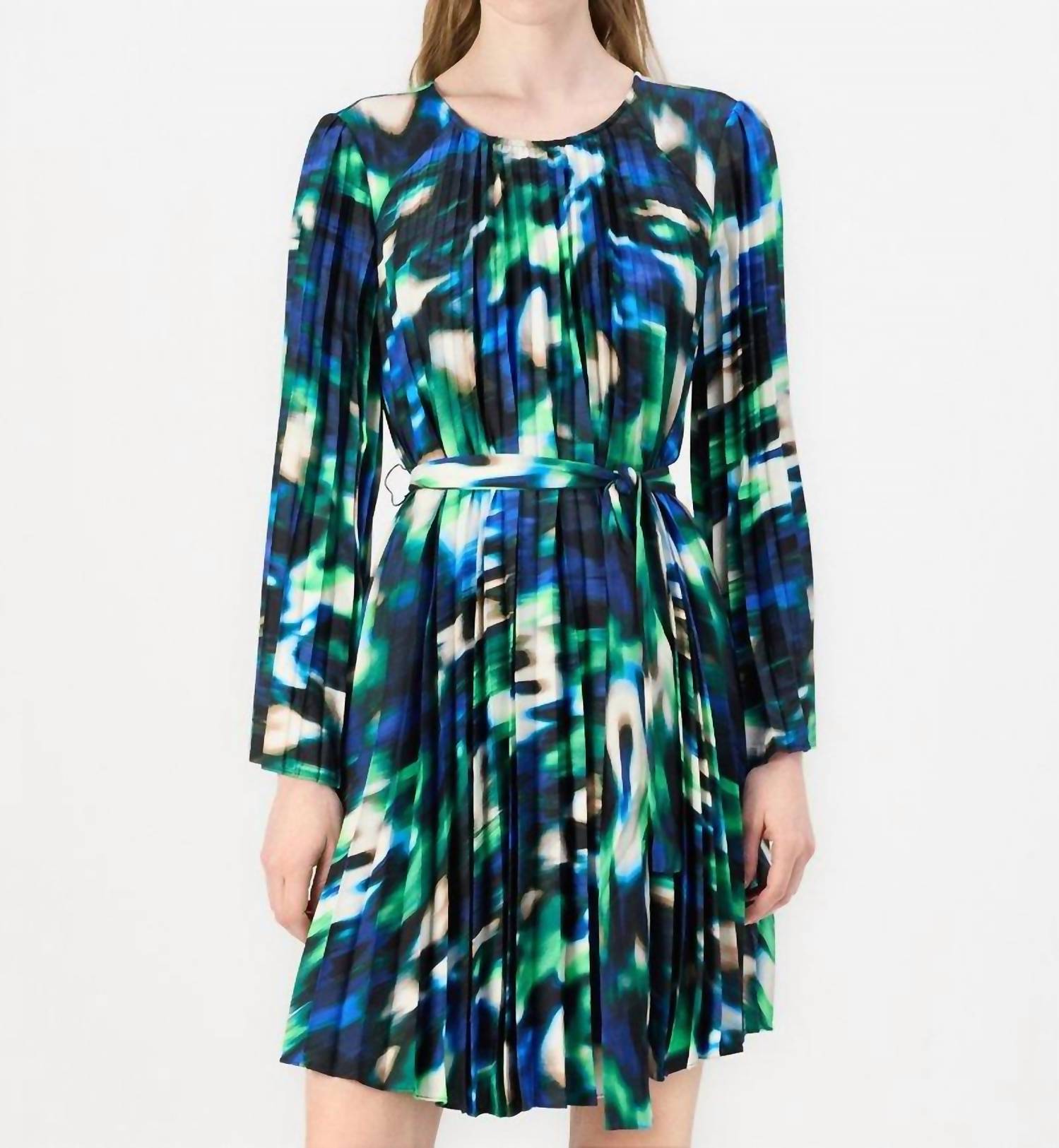 DKNY Pleated A Line Cocktail Dress in blue - women's dress