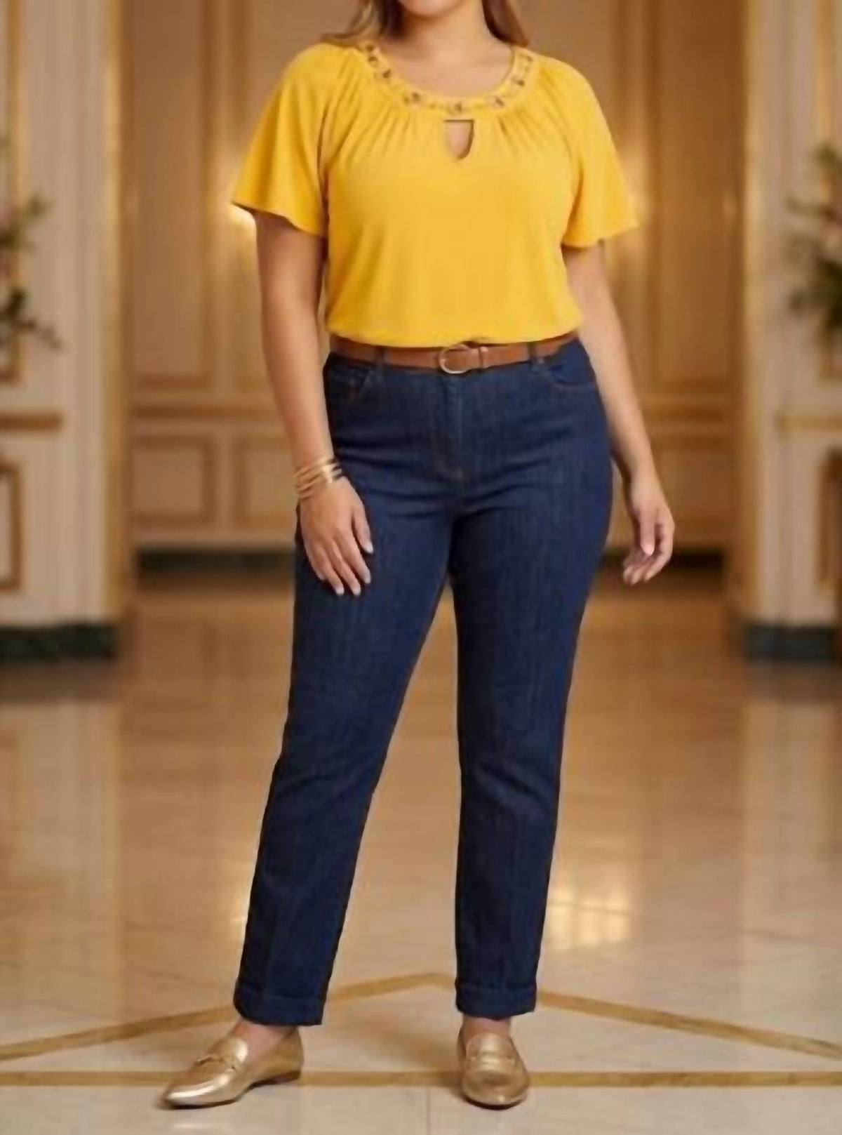 Zac & Rachel - Sunset Gold Keyhole Blouse