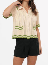 Greylin - Women's Amelia Scallop Hem Button Up Crochet Cardigan