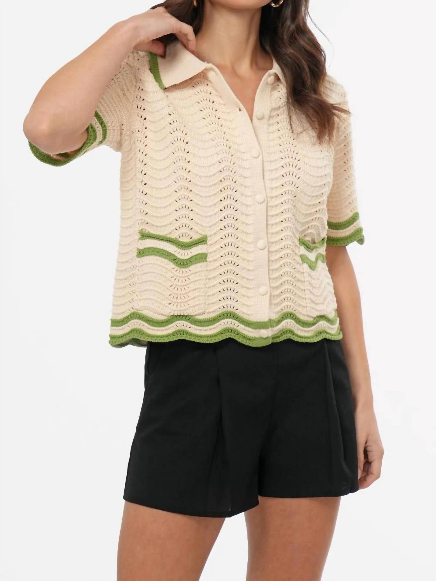 Greylin - Women's Amelia Scallop Hem Button Up Crochet Cardigan