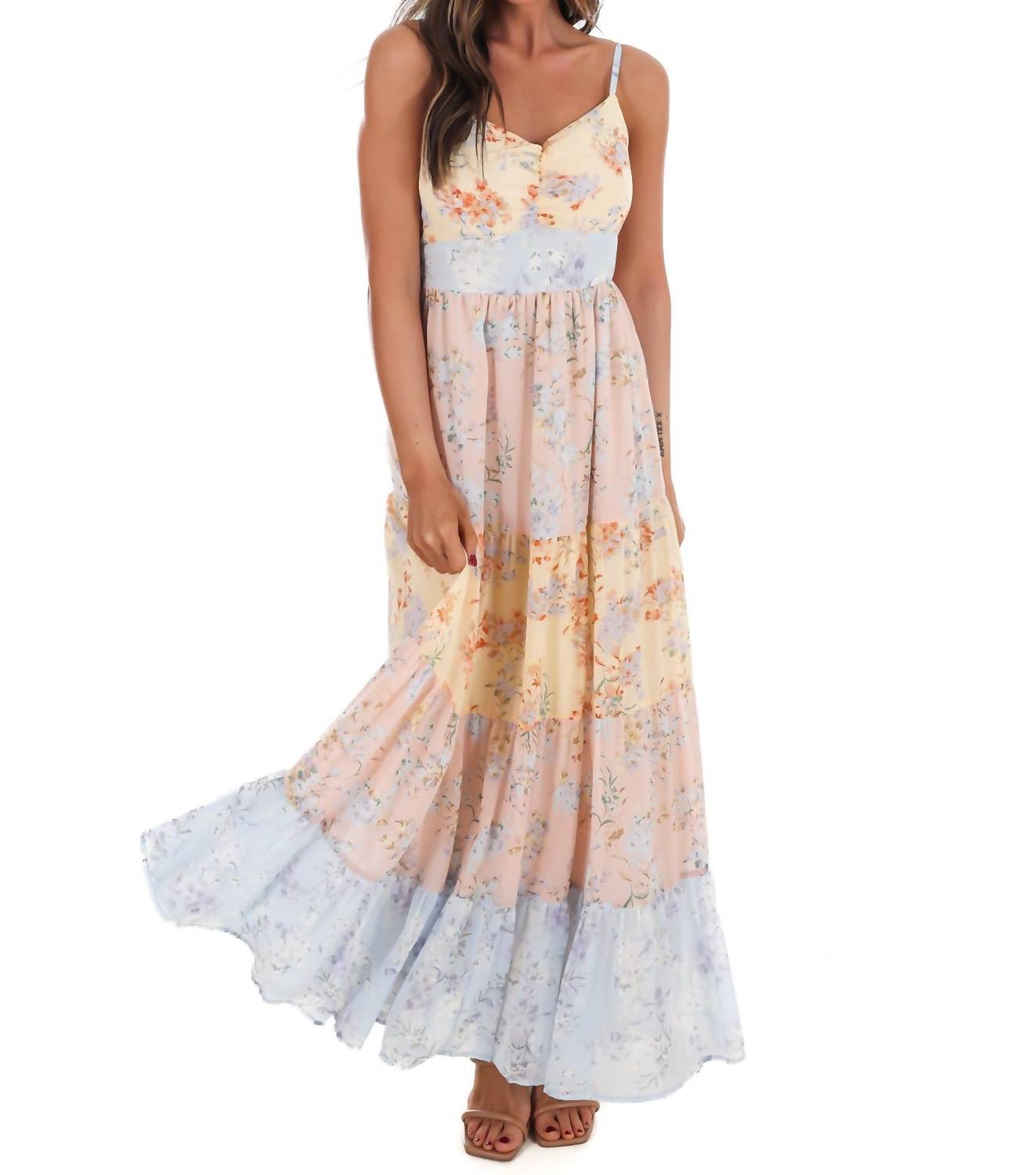In February Garden Party Floral Maxi Dress in pastel multi - women's dress - alternate view