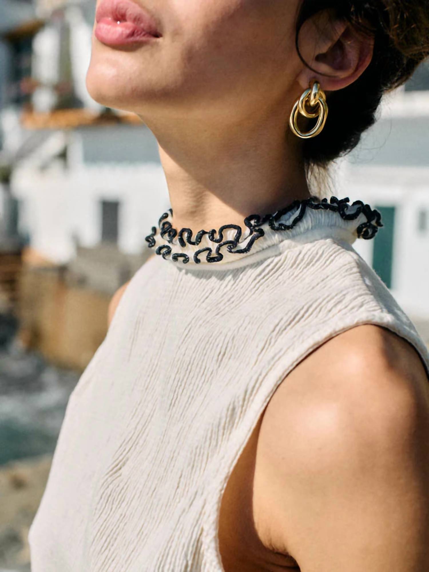 Nation Ltd - Pearl Ruffe Neck Top