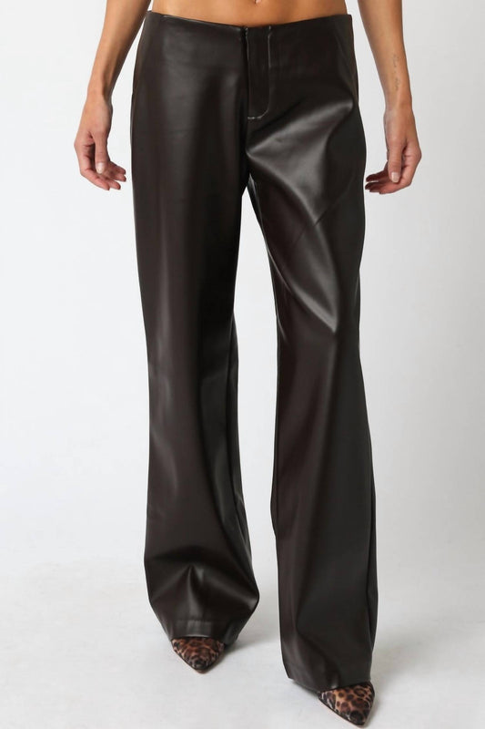 Olivaceous - York Low Rise Bootcut Vegan Leather Pants