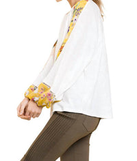 Umgee - Sheer Floral Puff Sleeve Knit Top