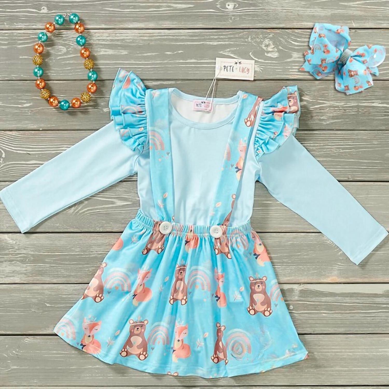 Pete + Lucy - Girl's Native Forest Friends Suspender Dress