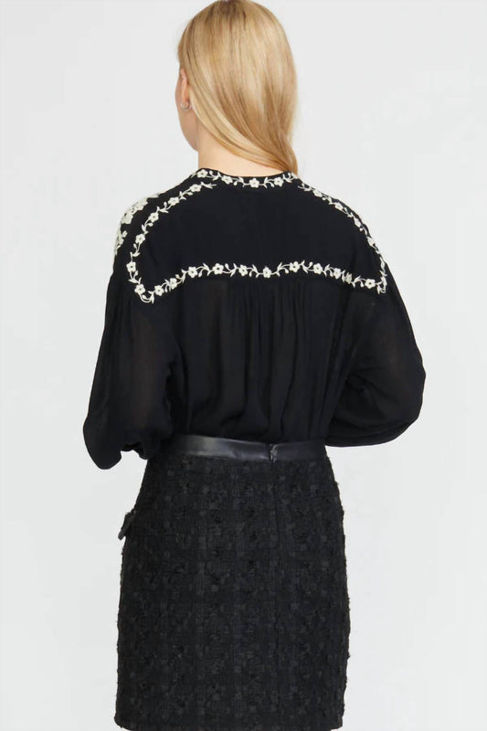 Stellah - Embroidered Edge Stand Collar Blouse