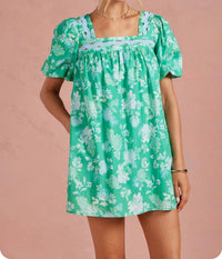 Strut & Bolt - Botanical Garden Ric-rac Puff Sleeve Mini Dress