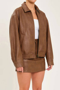DAZE Icon Boyfriend Zip Up Bomber Jacket in vintage sable - women's jacket - alternate view