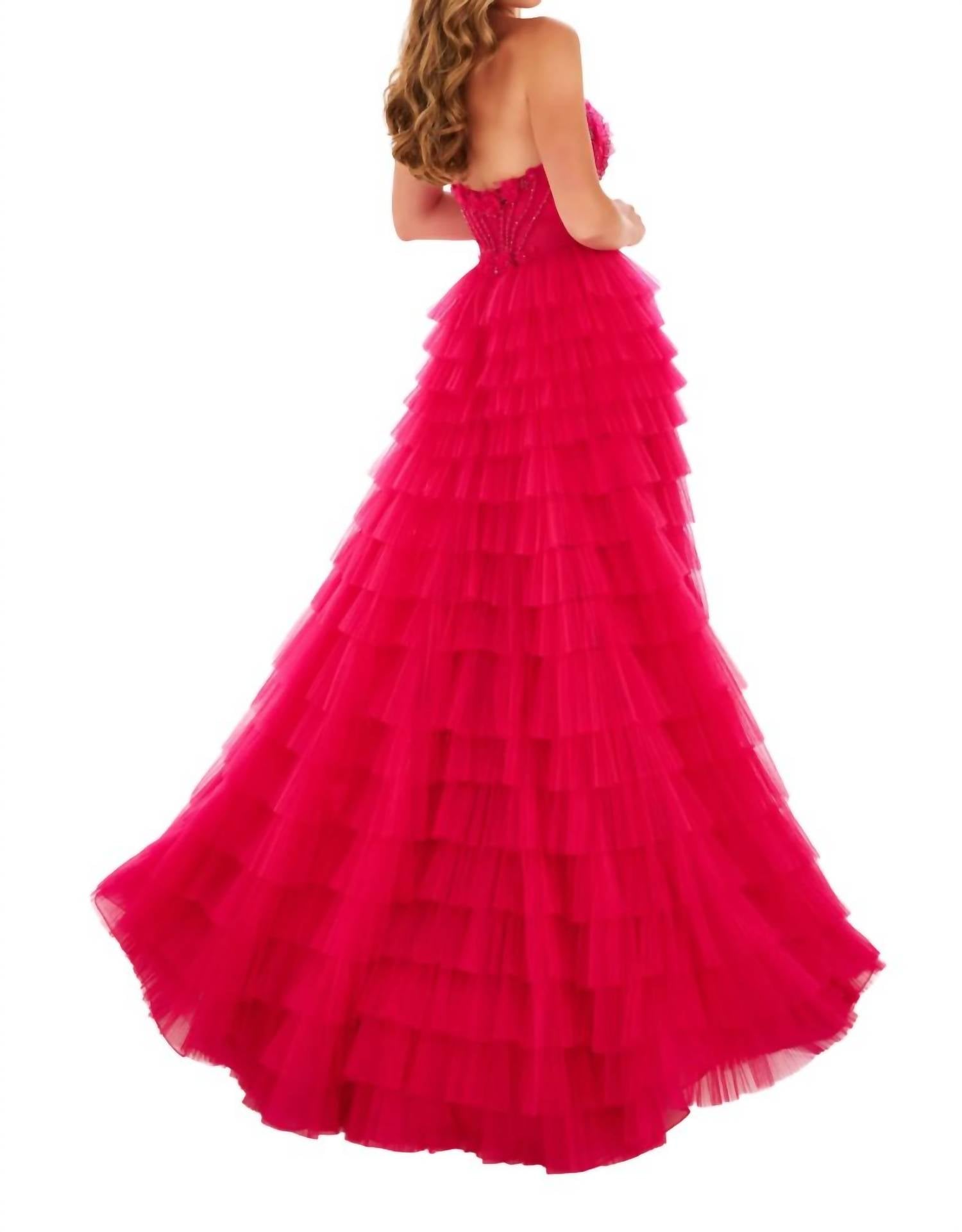 Ellie Wilde - Tiered Ruffle Gown With Sheer Corset Bodice