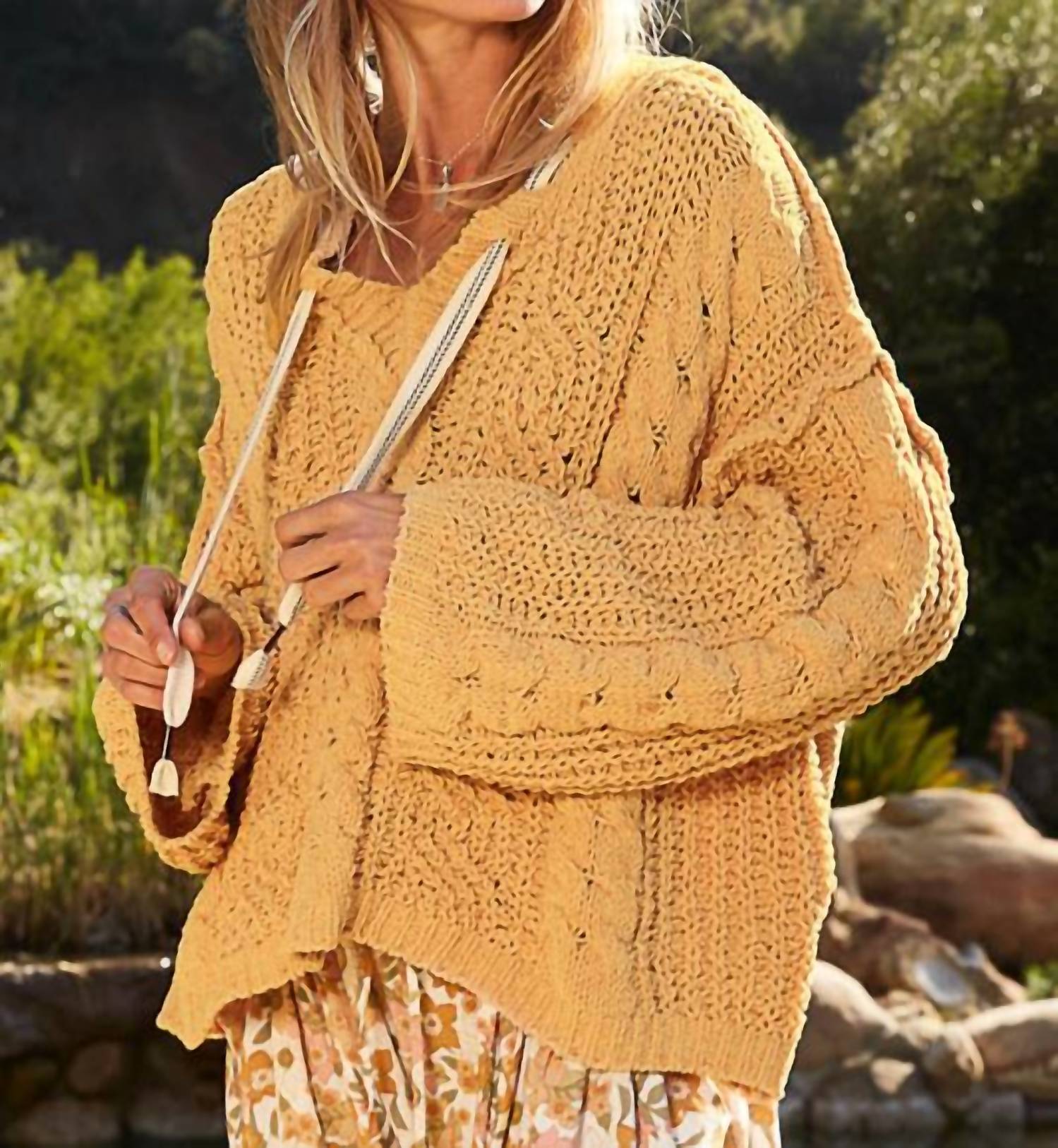 Pol - Oversize Hooded Cable Knit Chenille Sweater