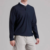 RHONE Momentum Golf Snap Crew Top in navy - men's long sleeve top - detail view