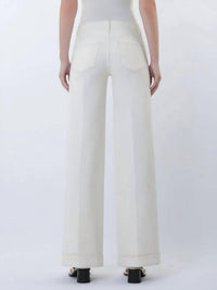 FLYING MONKEY Mid Rise Trouser Pressed Cuffed Wide Leg Jeans in ecru - women's jeans - detail view