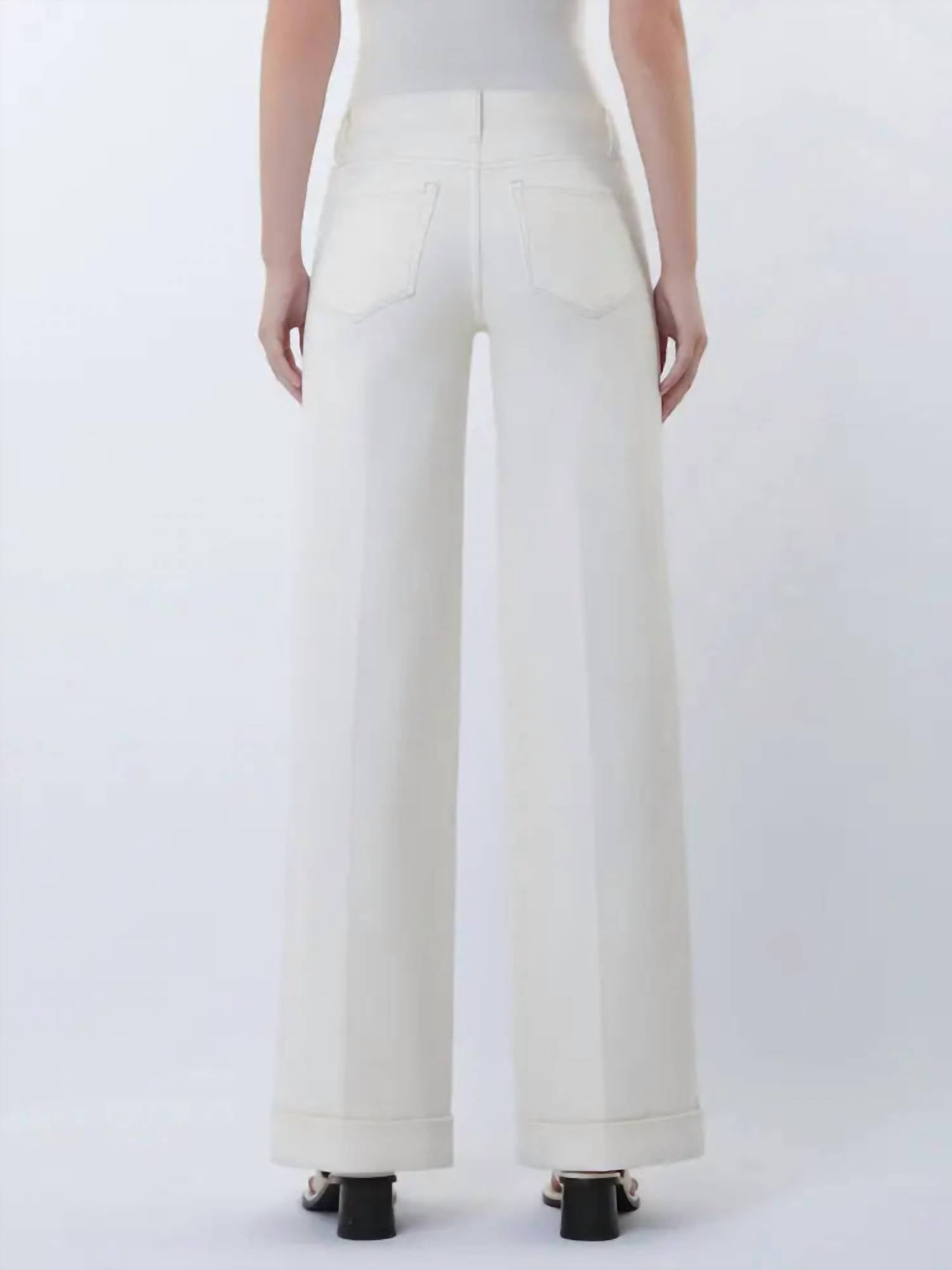 FLYING MONKEY Mid Rise Trouser Pressed Cuffed Wide Leg Jeans in ecru - women's jeans - detail view