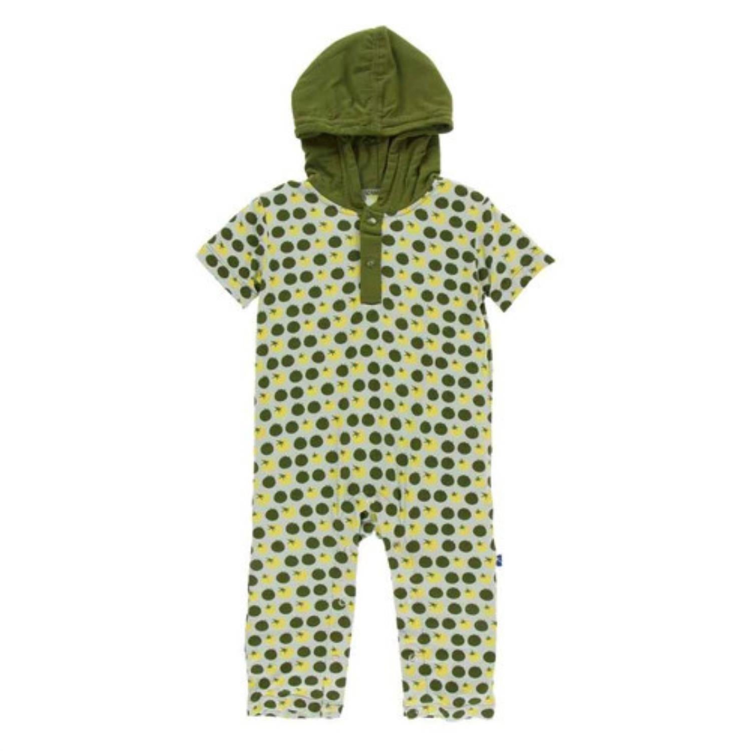 Kickee - Kids' Bamboo Print Short Sleeve Hoodie Romper