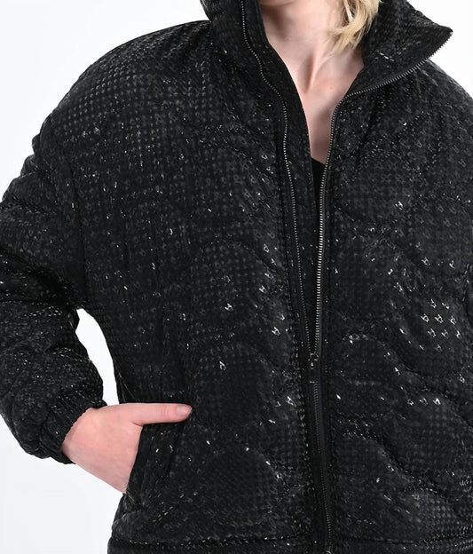 Puffer Down Jacket with Houndstooth Pattern
