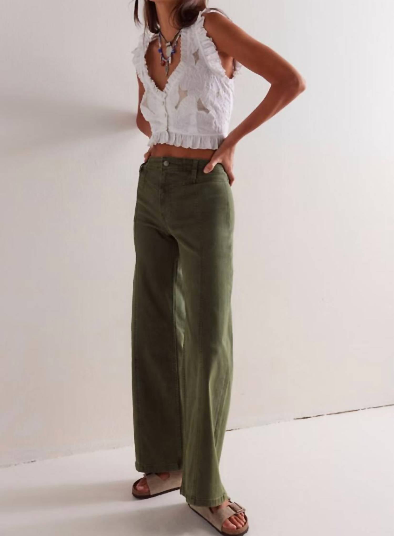 Free People Libre Wide Leg Jeans in thyme 1 - women's pants