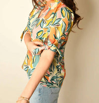 Thml - Leaf Print Top With Sleeve Tie