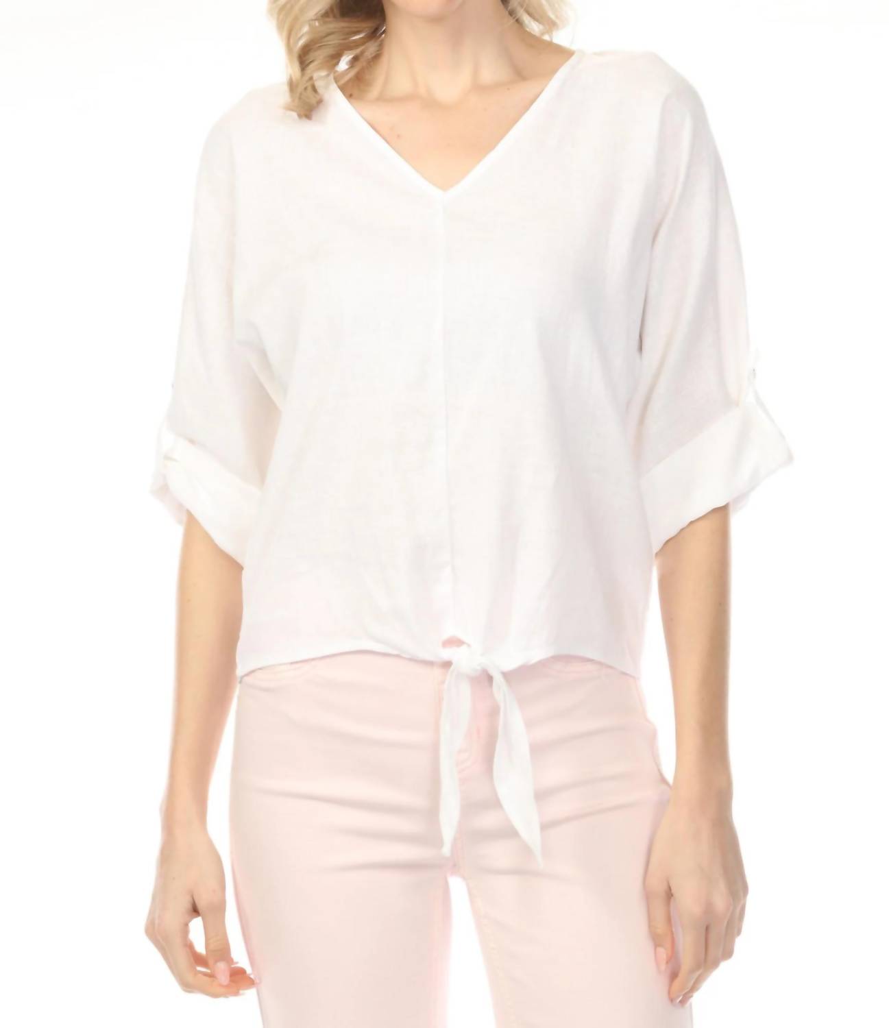 Charlie B - Roll-up Sleeve Front Tie Top