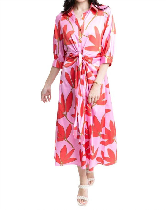 Karlie - SATIN PALM FLORAL KNOT SHIRT DRESS