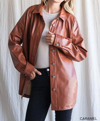 Cotton Bleu - Faux Leather Shirt Jacket