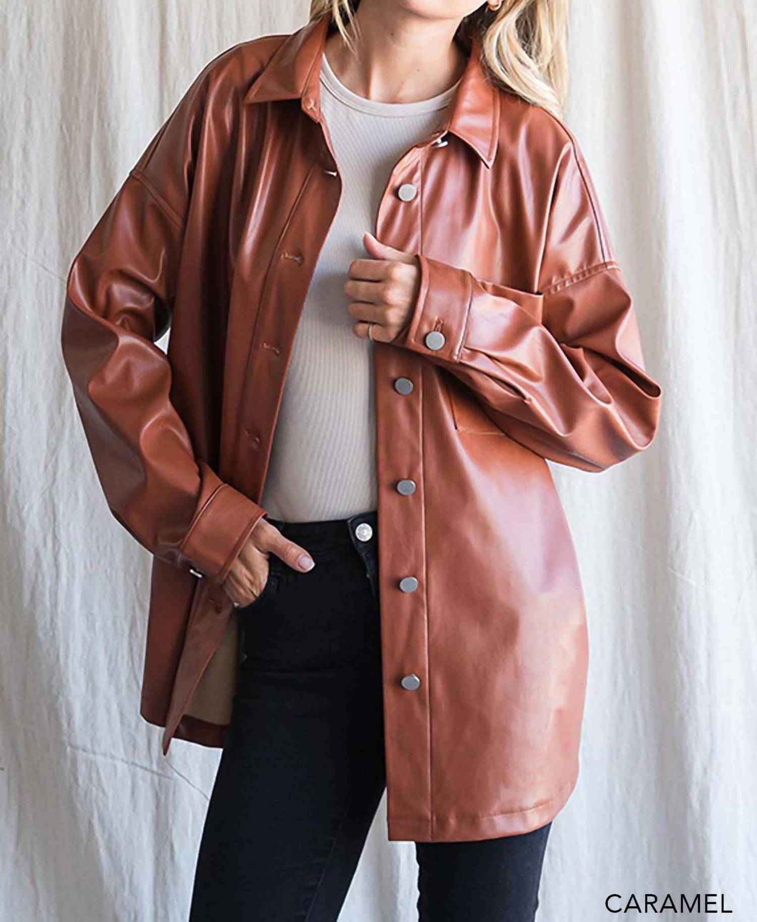 Cotton Bleu - Faux Leather Shirt Jacket
