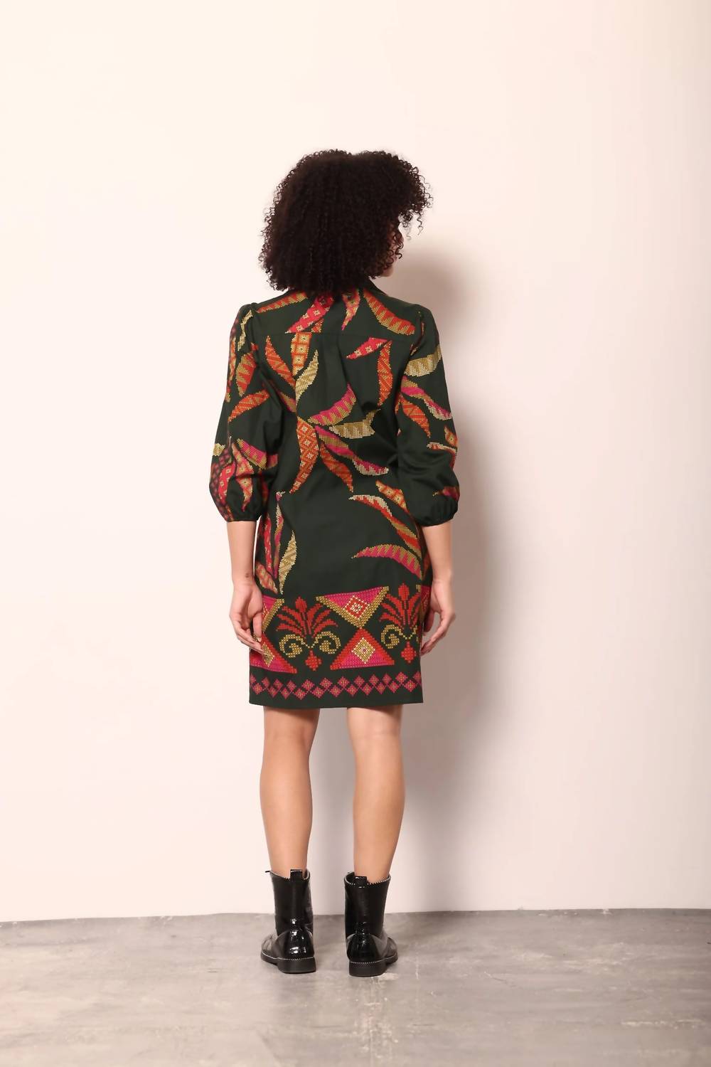 maude vivante Ava Mini Dress in forest stitch - women's dress - detail view