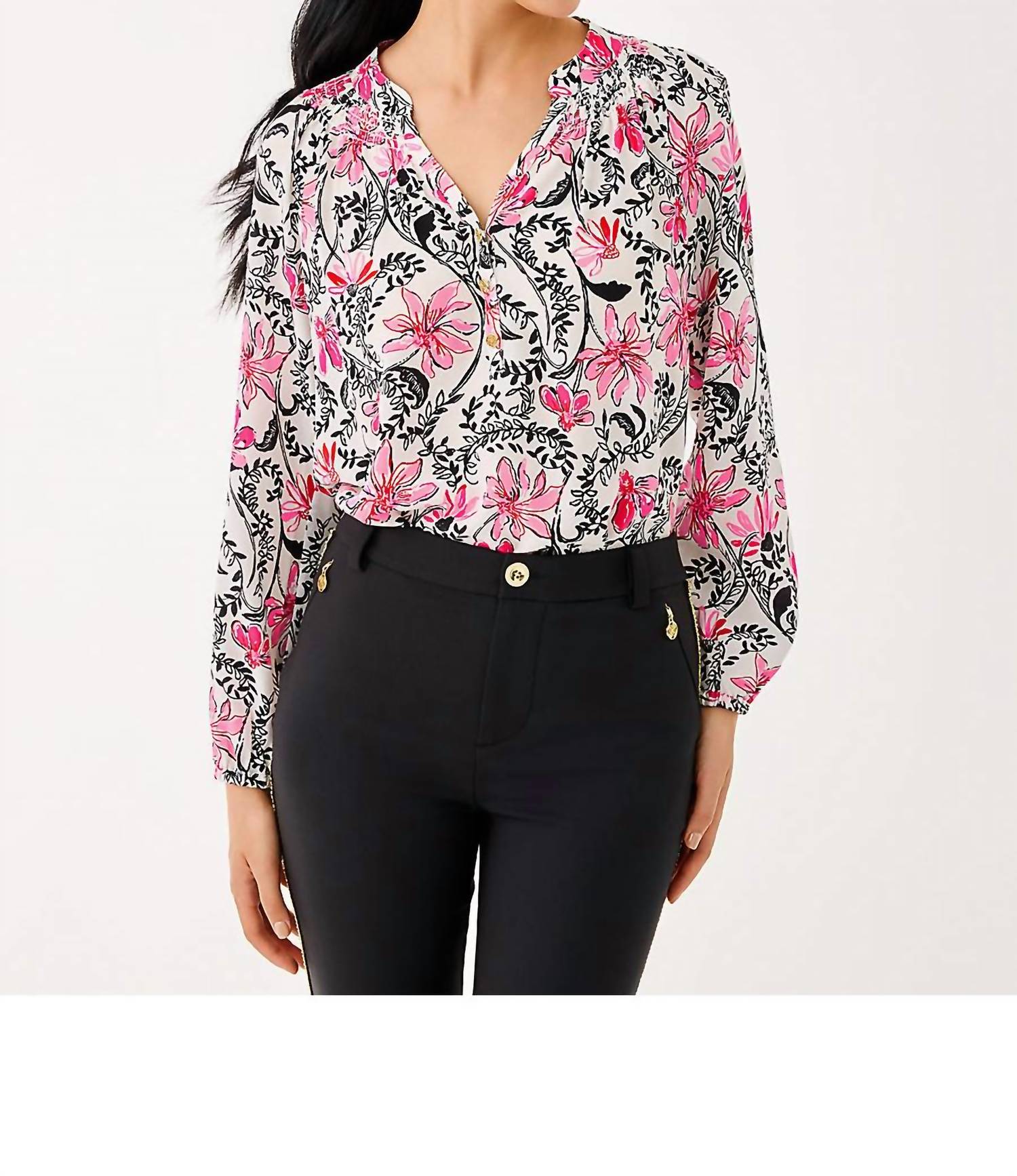 Lilly Pulitzer Elsa Silk Top in coconut sunshine seekers - women's blouse - alternate view