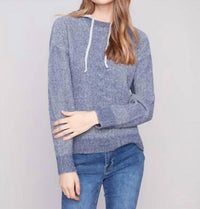 CHARLIE B Hoodie With Front Cable Detail Sweater in heather denim - women's top