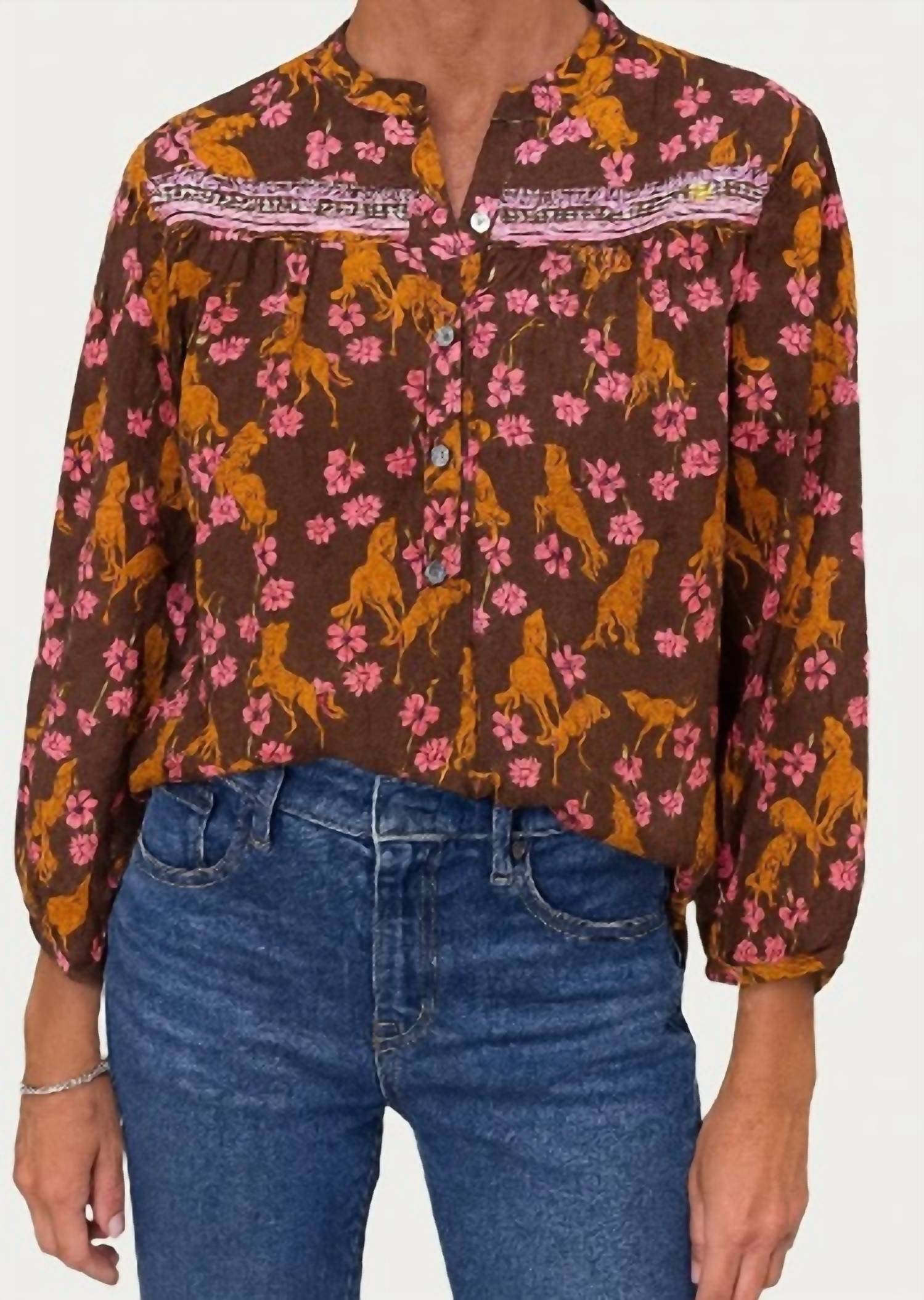 Ivy Jane Horsing Around Shirt in chocolate - women's shirt